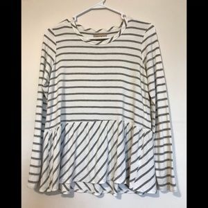 Chaser Long-Sleeved Striped Top Peplum Hem Small